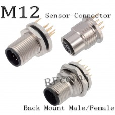 RFcoms M12 PCB Sensor Connector 2 3 4 5 6 8 12 P 17 Pin 4Pin D Code Grounding Sensor Adapter Socket Straight Male/Female Connecting Adapters Panel Mount Connector Circular Connectors for Cognex Industrial Camera Sensor