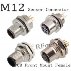 RFcoms M12 PCB Sensor Connector 2 3 4 5 6 8 12 P 17 Pin Sensor Adapter Socket Straight Male/Female Connecting Adapters Panel Front / Rear Mount Connector Circular Connectors for Cognex Industrial Camera Sensor