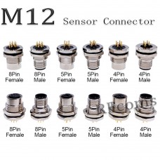 RFcoms M12 PCB Sensor Connector 2 3 4 5 6 8 12 P 17 Pin Sensor Adapter Socket Straight Male/Female Connecting Adapters Panel Front Mount / Rear Mount Connector Circular Connectors