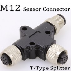 RFcoms M12 Sensor Connector 2 3 4 5 6 8 P Pin Splitter Sensor Adapter 1 male to 2 Females Plug  T Type Connecting Adapters Connector Circular Connectors for Cognex Industrial Camera Sensor