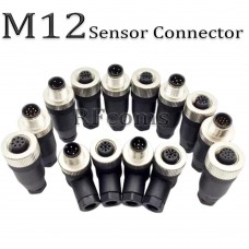 RFcoms M12 Sensor Connector Plug 2 3 4 5 6 Pin 8 P Pins 4P D code 5Pin B Code Angled/Straight Male/Female Plug Screw PG7/PG9 Outlet Plug Connecting Threaded Coupling Adapters Circular Connectors