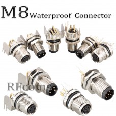 RFcoms M8 Sensor Connector Waterproof 3 4 5 6 8 P / 4PIN D Code PCB Male /Female Right Angled Adapter Aviation Panel Mount Connectors EU Industrial Circular Aviation Connector