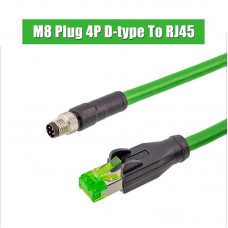 RFcoms M8 4PIN D Code Male Plug to RJ45 Cable Ethernet Cable Prfinet Cat5E  Sensor Connector Cable Waterproof Circle Adapters Cable 1M 2M 3M 5M 8M 10M