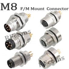 RFcoms M8 Sensor Connector Waterproof 3Pin 4Pin Soldering  Back Mount / Front Mount Connectors EU Circle Adapters